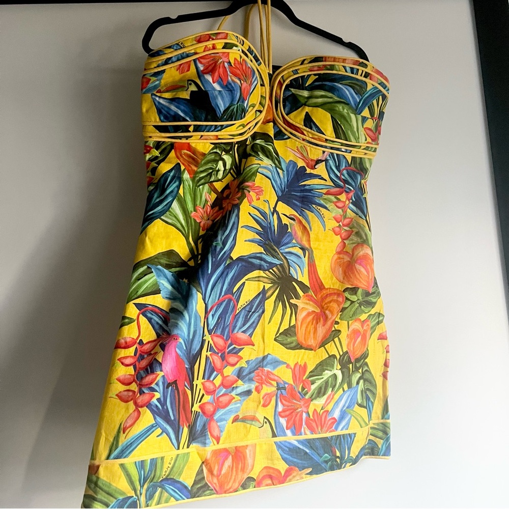 FARM Rio Bright Nature Linen Halter Mini Dress Size XL NWT - Picture 9 of 16